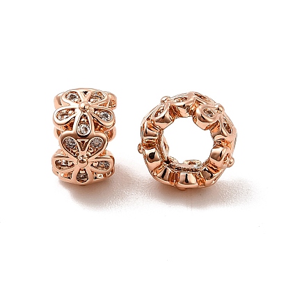 Rack Plating Brass Micro Pave Cubic Zirconia Beads, Long-Lasting Plated, Cadmium Free & Lead Free, Flower