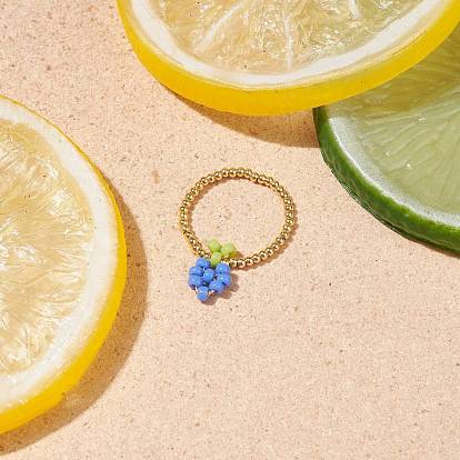 Glass & Brass Braided Fruit Finger Ring for Women, Colorful