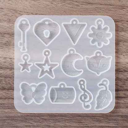 DIY Pendant Silicone Molds, Resin Casting Molds, Heart Key, Heart Lock, Triangle, Flower, Star, Moon, Fox's Head, Butterfly, Musical Note, Leaf, Cup