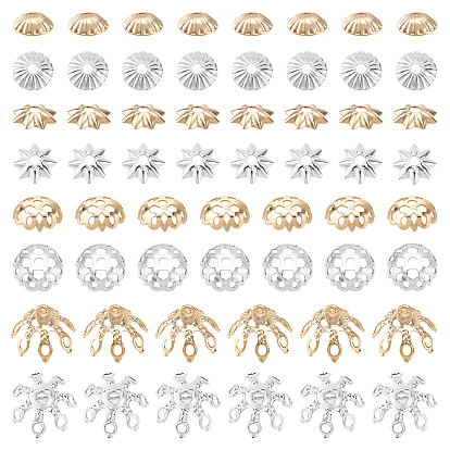 Pandahall elite 80 piezas 4 estilos 3 colores tapa de cuentas de latón, larga duración plateado, flor multi-pétalo