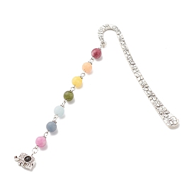 Tibetan Style Alloy Bookmarks, with Chakra Theme Frosted Natural Gemstone Beaded Pendant, Elephant
