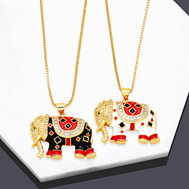 Colorful Elephant Pendant Necklace for Women, Lucky Animal Charm Jewelry