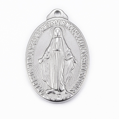 Pendentifs en acier inoxydable, ovale avec la Vierge Marie
