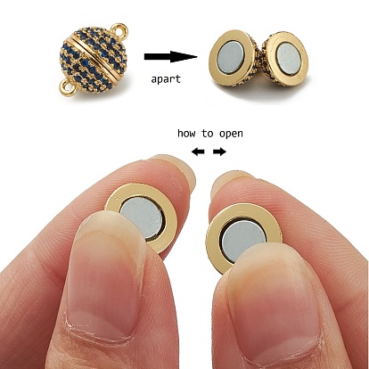 Fermoirs magnétiques en laiton micro pavé de zircone cubique avec passants, ronde