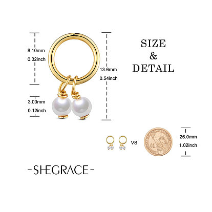 Clous d'oreilles en argent sterling Shegrace 925, avec perle, réel 18 k plaqué or