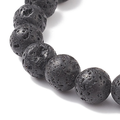 Natural & Synthetic Mixed Stone Chips Stretch Bracelets, Natural Lava Rock Round Beaded Bracelet for Women