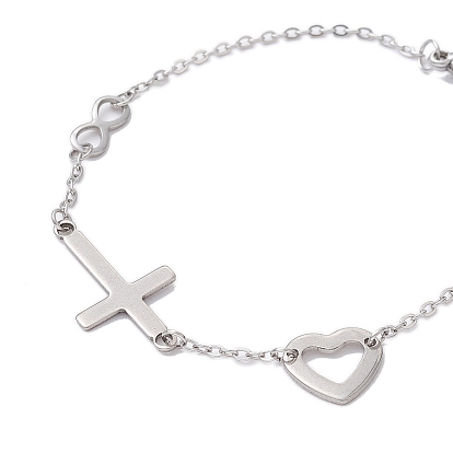Cross & Heart & Infinity 304 Stainless Steel Link Chain Bracelets with Cable Chains