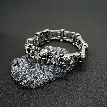 Bracelet chaîne à maillons tête de mort en acier inoxydable pour hommes