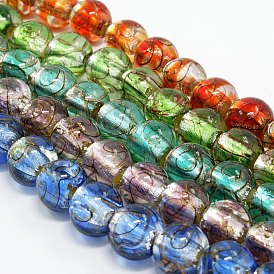 Handmade Silver Foil Glass Lampwork Round Beads Strands, with Gold Sand, 12mm, Hole: 2mm, about 23pcs/strand, 9.84 inch