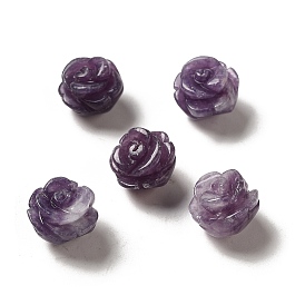 Perles de fleurs sculptées en lépidolite naturelle/mica violet, rose