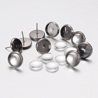 Diy laiton boucle d'oreille supports cabochon de la lunette et cabochons de verre transparent, sans plomb et sans cadmium