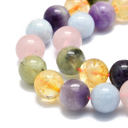 Un mélange naturel de pierres fines perles brins, aigue-marine naturelle & quartz rose & prehnite & citrine & améthyste, ronde