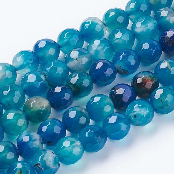 Natural Agate Beads Strands, Faceted, Dyed, Round