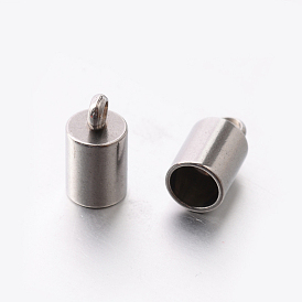 201 Stainless Steel Cord Ends, End Caps, 9.5x5mm, Hole: 2mm, 4mm inner diameter