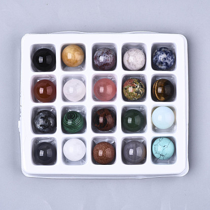 Natural & Synthetic Mixed Gemstone Beads, Gemstone Sphere, No Hole/Undrilled, Mixed Dyed and Undyed, Round