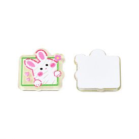 Printed Acrylic Cabochons, Rectangle with Rabbit