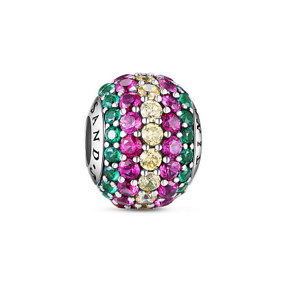 TINYSAND Rondelle 925 Sterling Silver European Beads, Large Hole Beads, with Pave Setting Colorful Cubic Zirconia, 12.51x9.87x12.02mm, Hole: 4.31mm