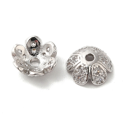 Laiton micro pavé capuchon de perles de zircon cubique, Flower 6 pétales