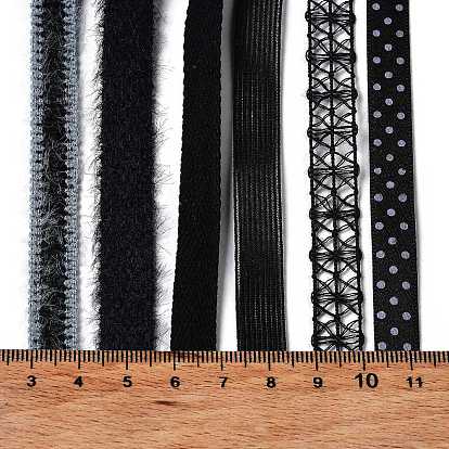 18 yards 6 styles ruban en polyester, pour le bricolage fait main, nœuds de cheveux et décoration de cadeaux, palette de couleurs noires