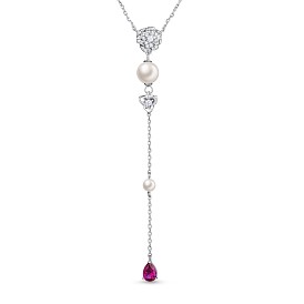 TINYSAND Rose 925 Sterling Silver Cubic Zirconia Cascading Pendant Necklaces, with Shell Pearl Beads, 18.09 inch