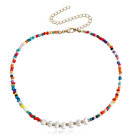 Bohemian Colorful Beaded Pearl Necklace for Women Handmade Weave Jewelry