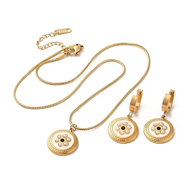Flower Golden 304 Stainless Steel Enamel Jewelry Set, Plastic Pearl Dangle Hoop Earrings and Pendant Necklace