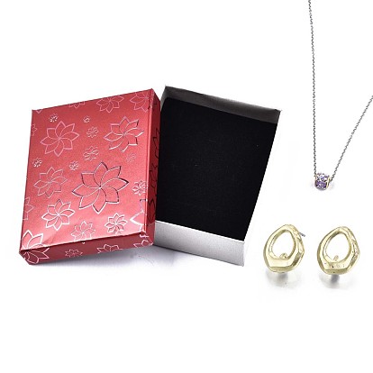Картонные коробки ювелирных изделий, для ожерелья, серьги и кольца, с губкой внутри, прямоугольные