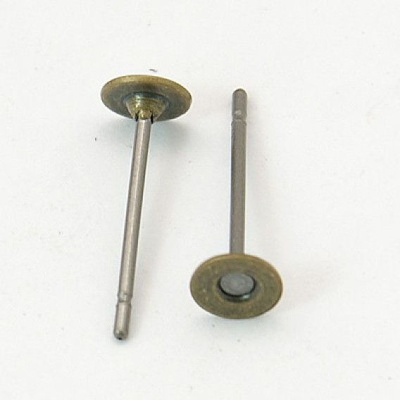 Ajustes de earstud, cabeza de latón y el pasador de acero inoxidable, sin plomo y cadmio, 12 mm, bandeja: 4 mm, pin: 0.9 mm