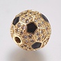 Brass Micro Pave Cubic Zirconia Beads, with Enamel, Round, Black & Clear