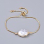 Adjustable Brass Slider Bracelets, Bolo Bracelets, with ABS Plastic Imitation Pearl Beads, Cubic Zirconia and Box Chains