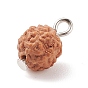 Undyed Natural Rudraksha Charms, with Iron Finding, Round