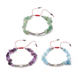 Bracelet de perles tressées en perles de coquillages et pierres précieuses naturelles et hématite synthétique, bracelet réglable pour femme