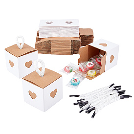 Nbeads Kraft Paper Box, with Nylon Cord, Square with Heart