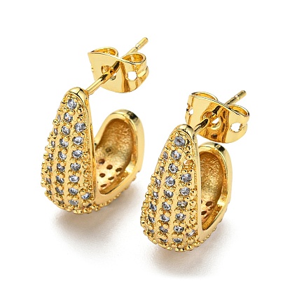 Rack Plating Rack Plating Brass Micro Pave Clear Cubic Zirconia Stud Earrings for Women, Cadmium Free & Lead Free, Hook