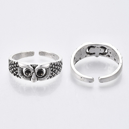 Anillos de dedo de aleación de estilo tibetano, componentes de configuración de diamantes de imitación de anillos abiertos, sin plomo y el cadmio, búho