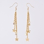 Tassel Dangle Earrings, with 304 Stainless Steel Star Charms & Cable Chains, Brass Rhinestone Charms & Real 18K Gold Plated Earring Hooks