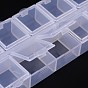 Contenedores de perlas de plástico cuboide, tapa abatible de almacenamiento de cuentas, 10 compartimentos, 13.2x6.2x2.05 cm
