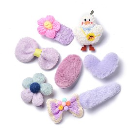 kids Hair Clips Sets, Iron Snap Hair Clips & Alligator Hair Clips, with Wool and Cloth, Rectangle & Duck & Bowknot & Oval & Heart & Flower & Teardrop