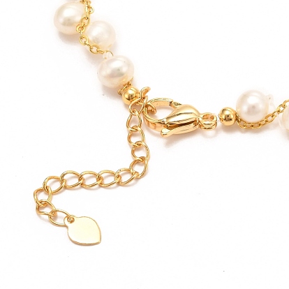 Natural Fresh Water Pearl Beaded Necklaces, with Brass Cable Chain, Long-Lasting Plated