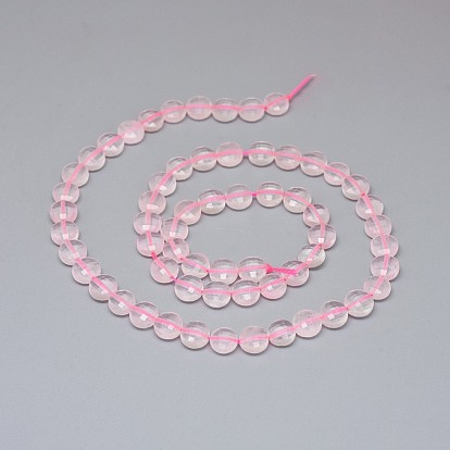 Natural Rose Quartz Beads Strands, Faceted, Flat Round