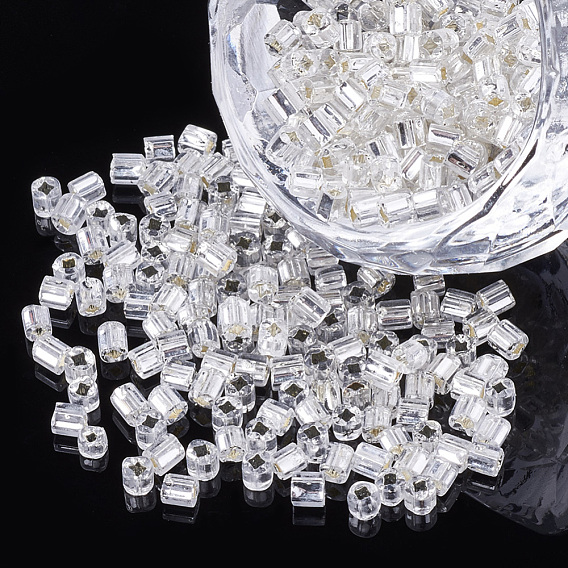12/0 Glass Bugle Seed Beads, Silver Lined, Square Hole