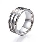 201 núcleo de anillo de acero inoxidable en blanco para la fabricación de joyas con incrustaciones, anillo de borde biselado de doble canal