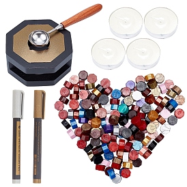 CRASPIRE DIY Letter Seal Kit, with Sealing Wax Particles, Stainless Steel Spoon, Candle, Wood Sealing Wax Furnace and Metallic Markers Paints Pens