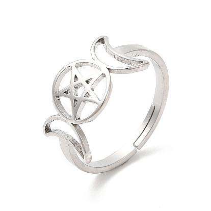 304 Stainless Steel Triple Moon Goddess Adjustable Ring