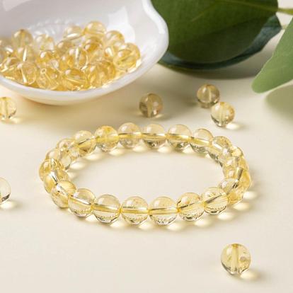 100pcs 8mm perles rondes en citrine naturelle, avec fil de cristal élastique 10m, pour les kits de fabrication de bracelets extensibles bricolage