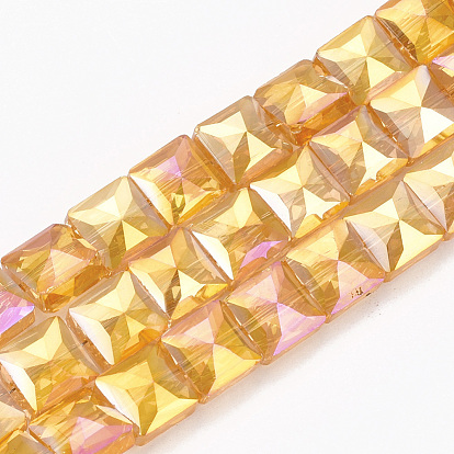 Electroplate Glass Beads Strands, Faceted, Square