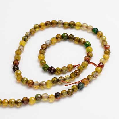Faceted Natural Agate Round Beads Strands, Dyed