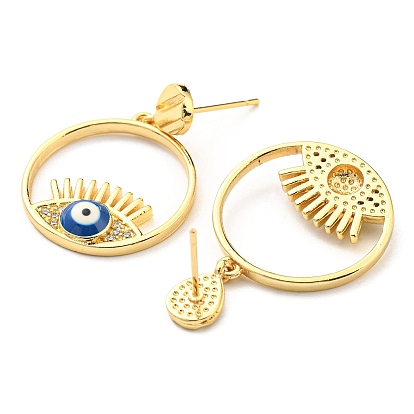 Cubic Zirconia Evil Eye Dangle Stud Earring with Enamel, Real 18K Gold Plated Brass Earrings, Cadmium Free & Lead Free