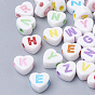 Perles acryliques de style artisanal, trou horizontal, coeur avec lettre initiale