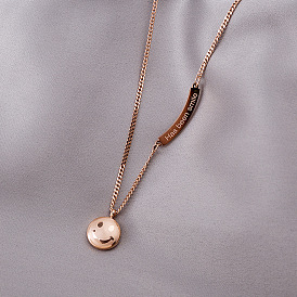 Rose Gold Smiling Necklace - Titanium Steel, Lock Collar, Clavicle Chain, Temperament.